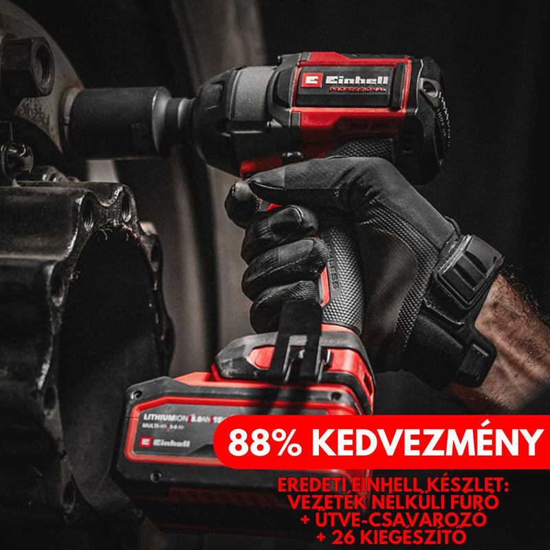 EREDETI EINHELL KÉSZLET: Vezeték nélküli fúró + ütve-csavarozó + 26 kiegészítő + 2 akkumulátor